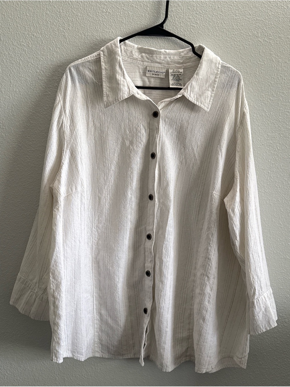 White Stag Linen Blend Button Front Metallic Stripe Boho Tunic Top  22W/24W